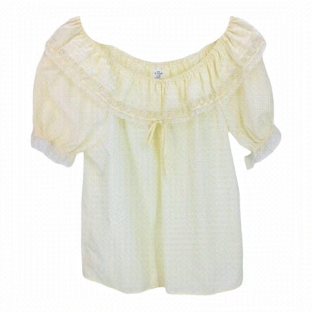 4/$45 AVONDALE Vintage Cream Yellow Off Shoulder Peasant Top Medium NWT